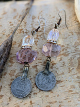 Load image into Gallery viewer, Kuchi Coin Amethyst and Quartz Earrings