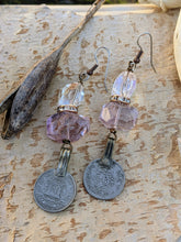 Load image into Gallery viewer, Kuchi Coin Amethyst and Quartz Earrings