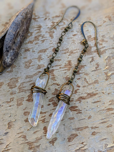 Quartz Point Ball Chain Earrings