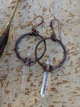 Load image into Gallery viewer, Copper Electroformed Blades of Light Quartz Earrings