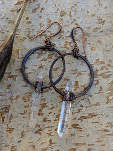 Copper Electroformed Blades of Light Quartz Earrings