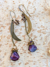 Load image into Gallery viewer, Purple Trapezoid Moon and Star Earrings