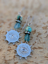 Load image into Gallery viewer, Peruvian Blue Opal and Aquamarine Evil Eye Earrings