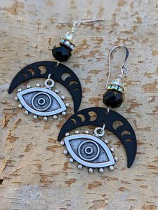 Black Moon Phase Moon Evil Eye Earrings