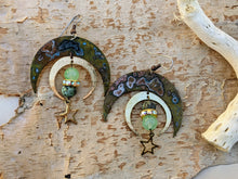 Load image into Gallery viewer, Verdigris Moon Jasper and Fluorite Earrings