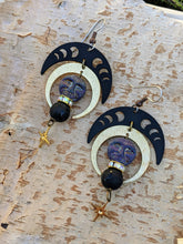 Load image into Gallery viewer, Black Moon Phase Man-In-The-Moon Earrings