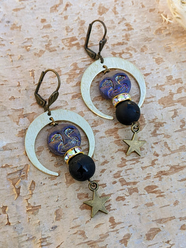 Brass Man-In-The-Moon Earrings