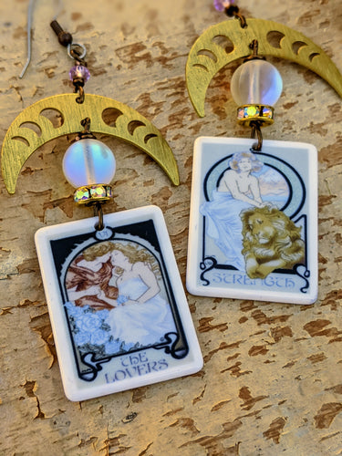 Brass Moon Phase Tarot Earrings I