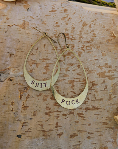 Fuck Shit - Stamped Brass Earrings - ALL CAPS