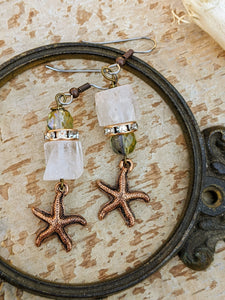 Copper Starfish and Quartz Earrings