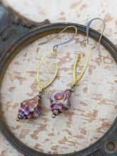 Load image into Gallery viewer, Conch Shell and Brass Spiral Earrings
