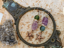 Load image into Gallery viewer, Copper Starfish and Amethyst Earrings
