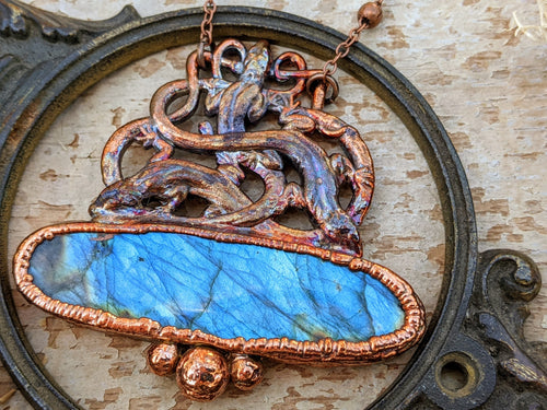 Copper Electroformed Labradorite Skink Necklace