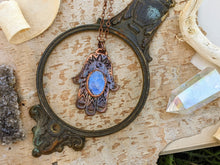 Load image into Gallery viewer, Moonstone Filagree Hamsa Copper Electroformed Necklace