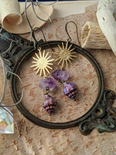 Load image into Gallery viewer, Amethyst Shell and Sun Earrings