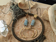 Load image into Gallery viewer, Aquamarine Moon and Star Earrings