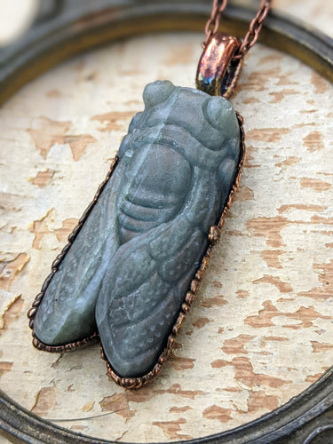 Electroformed Carved Labradorite Cicada Necklace