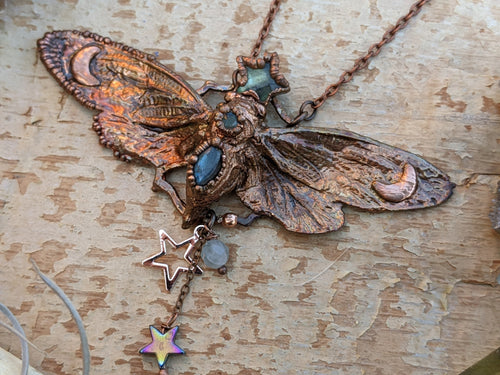 Copper Electroformed Cicada - Labradorite Star