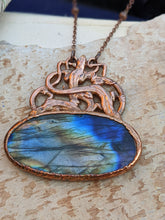Load image into Gallery viewer, Copper Electroformed Labradorite Entwined Skinks Necklace