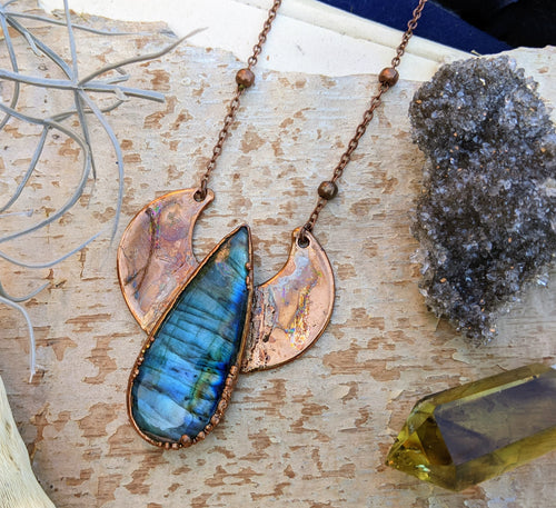 Copper Electroformed Labradorite Moon / Horn Necklace 2
