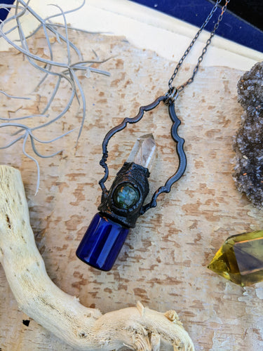 Glass Rollerball Necklace - Golden Rutile Quartz and Labradorite
