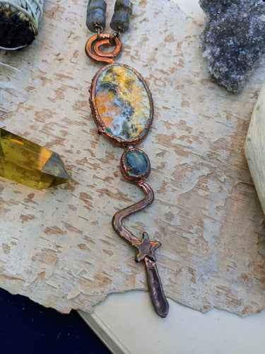 Electroformed Bumblebee Jasper Long Necklace
