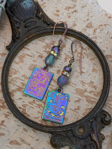 Iridescent Rainbow Metal Tarot Card Earrings