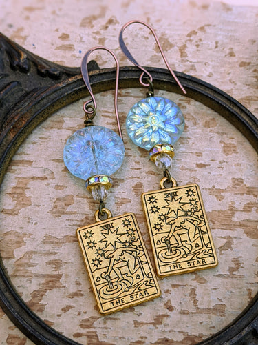 Metal Tarot Card Earrings - The Star
