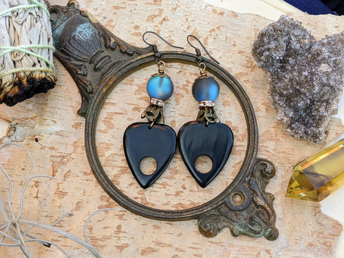 Black Buffalo Horn Ouija Planchette Earrings