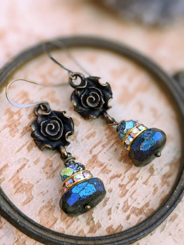 Labradorite and Rose Earrings
