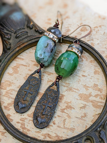 Chrysoprase Cross Earrings