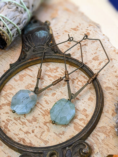 Geometric Diamond Aquamarine Earrings 1