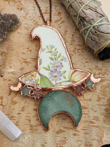 Witches' Tea Party 2022 - Cottagecore Ceramic Witch Hat Electroformed Necklace #1