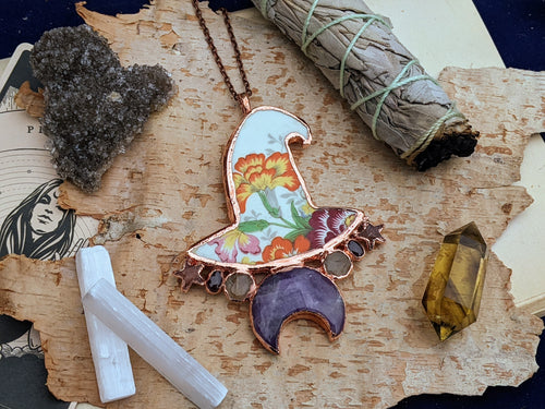 Witches' Tea Party 2022 - Cottagecore Ceramic Witch Hat Electroformed Necklace #3