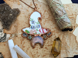 Witches' Tea Party - Cottagecore Ceramic Witch Hat Electroformed Necklace #7