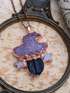 Witches' Tea Party 2022 - Purple Druzy Witch Hat Electroformed Necklace #1