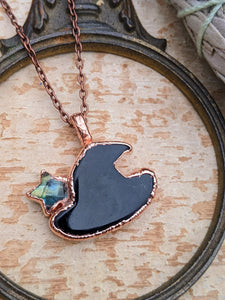 Witches' Tea Party 2022 - Obsidian Witch Hat Electroformed Necklace