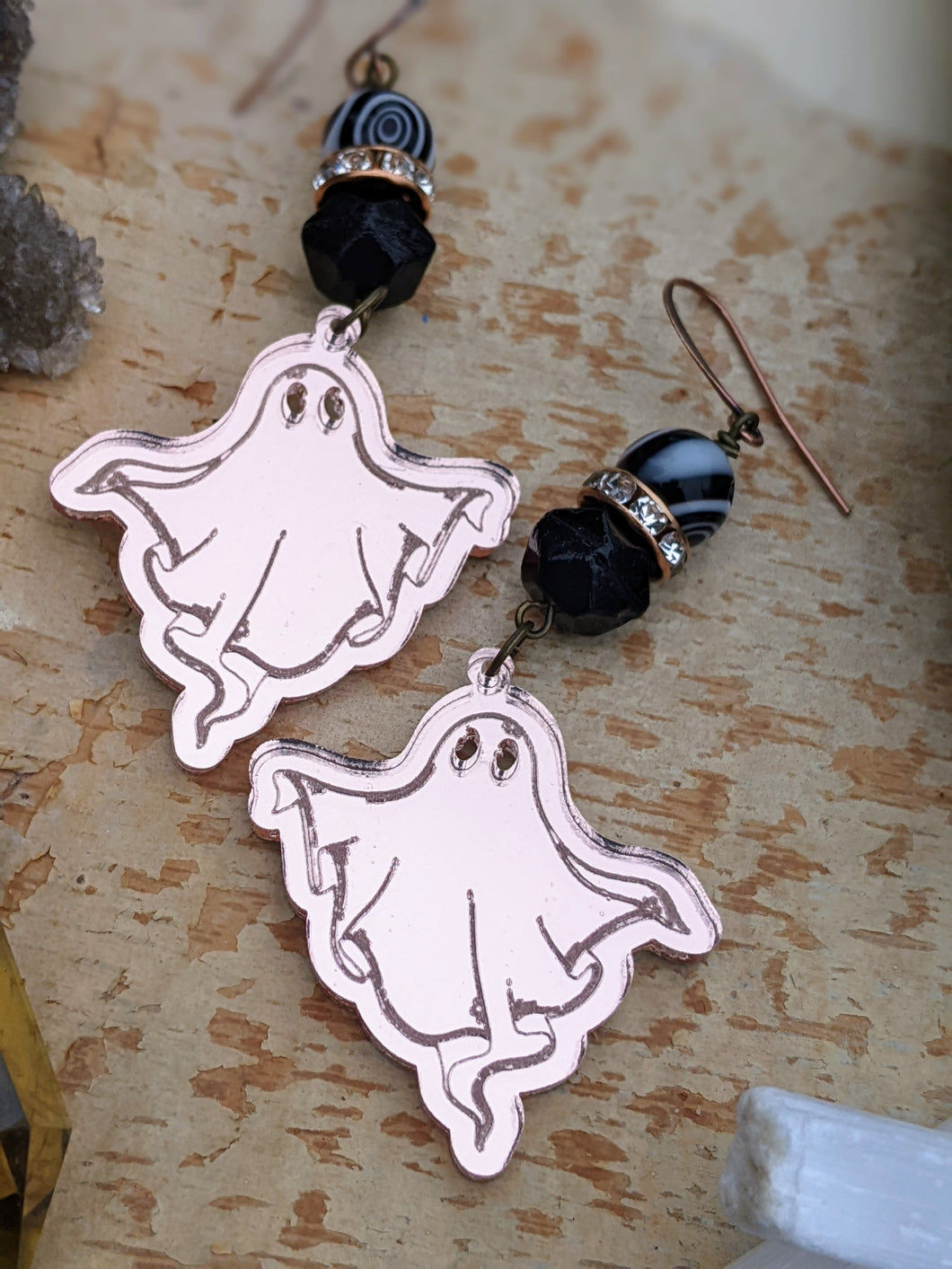 Reflective Rose Gold Ghost Earrings