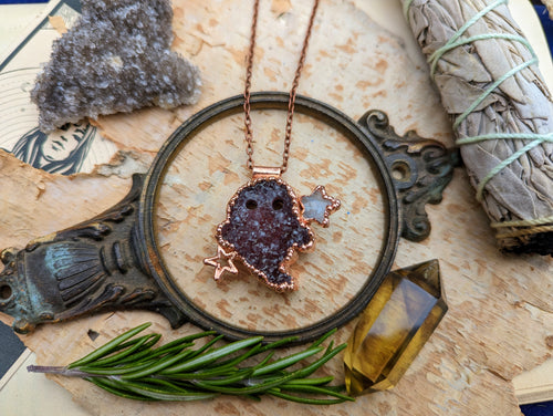Druzy Ghost Electroformed Necklace #1 - Deep Dusty Rose