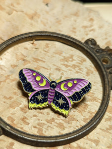 Moon Phase Purple Moth Pin
