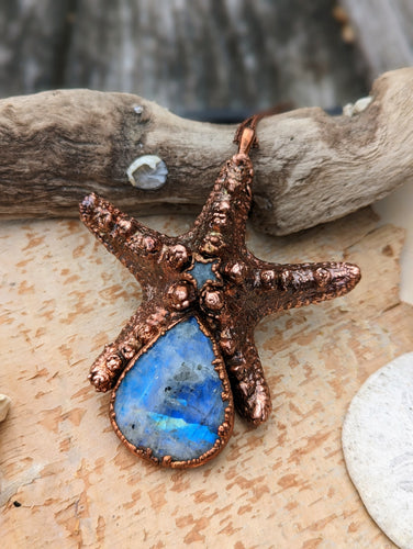 Electroformed Starfish Necklace with Moonstone