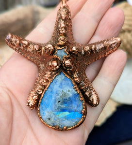 Electroformed Starfish Necklace with Moonstone