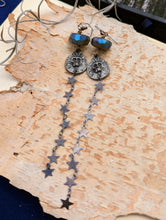 Load image into Gallery viewer, Skulls, Stars, and Labradorite Shoulder Duster Earrings