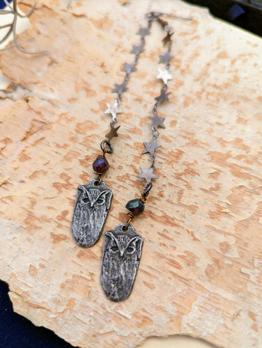 Owls and Stars Shoulder Duster Earrings
