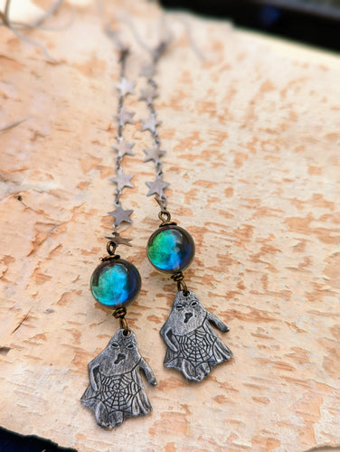 Ghosts, Crystal Balls and Stars Shoulder Duster Earrings
