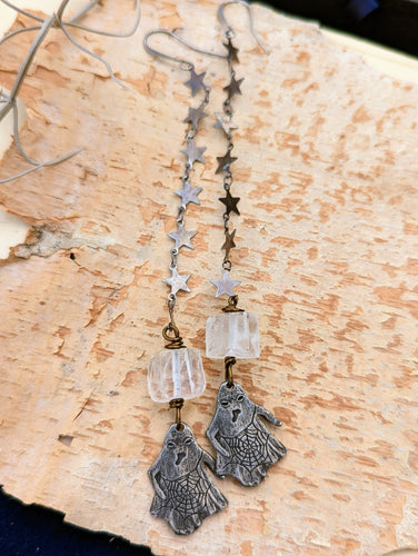 Ghosts, Quartz and Stars Shoulder Duster Earrings