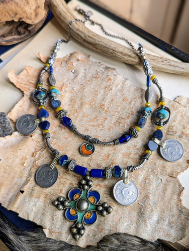 Moroccan Berber Enamel Necklace with Lapis