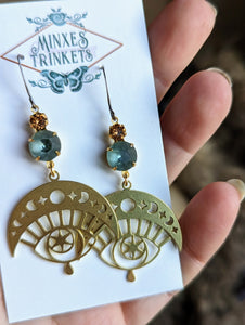Rhinestone Moonphase Eye Earrings 2
