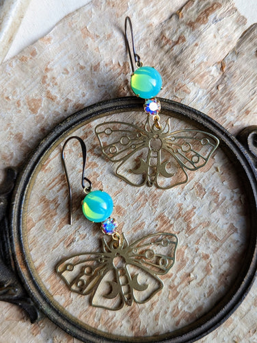 Rhinestone Moon Moth Earrings 2