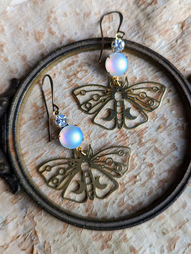 Rhinestone Moon Moth Earrings 1